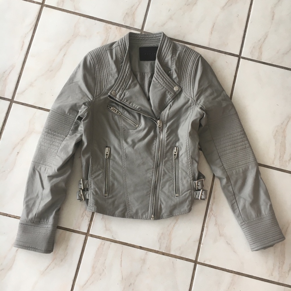 BLANKNYC Denim S Vegan Leather Moto Jacket Gray
